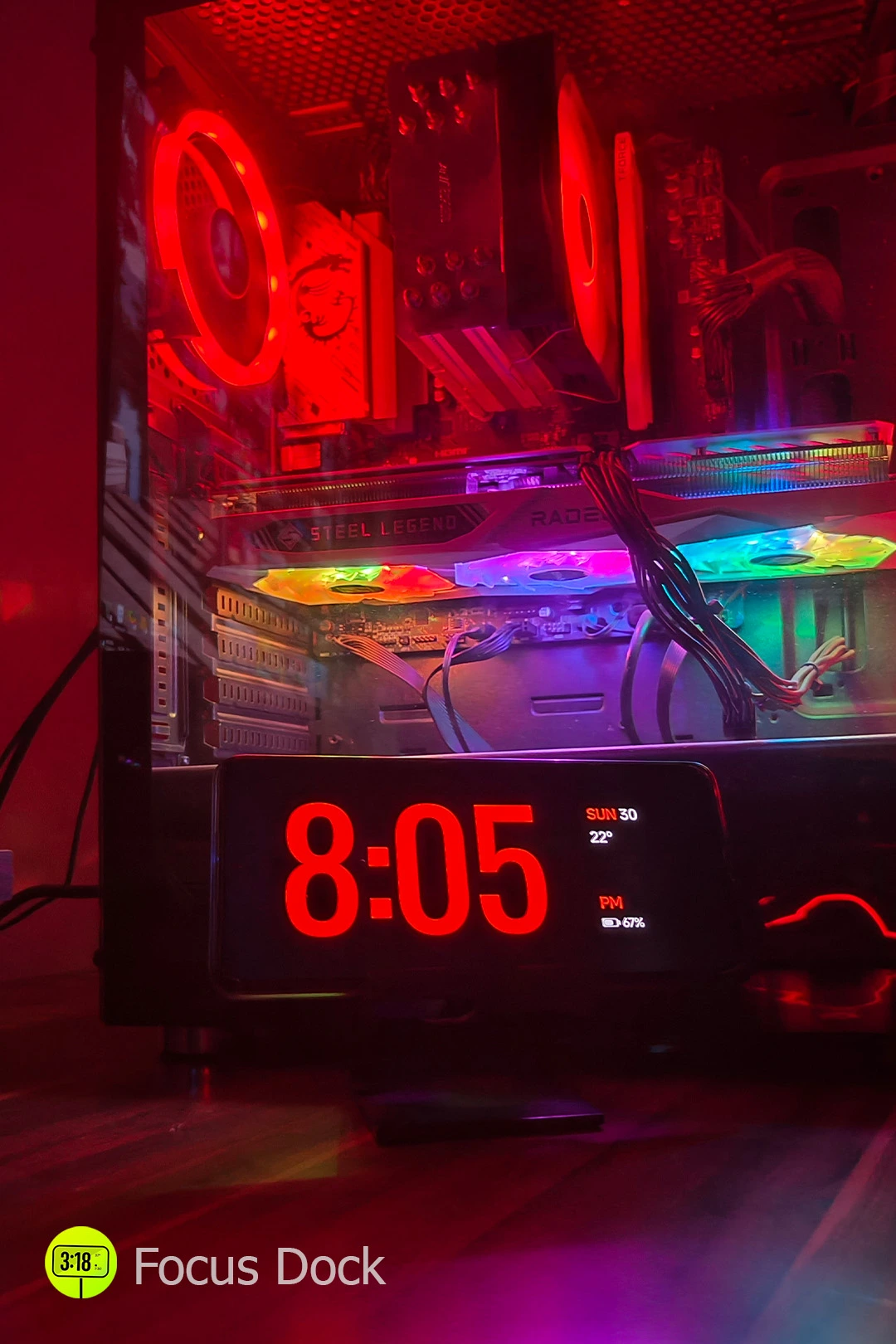 Focus dock minimal clock Standby desk clock, Focus dock clock standby mode with red pc setup